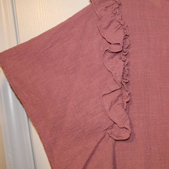 Pink Lily pink-ish ruffle tiered sleeve round neck keyhole button closure crop L - Picture 5 of 6